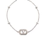 Valentino Garavani VLogo Signature bracelet with pearls and Swarovski crystals in rhodium-tone metal.