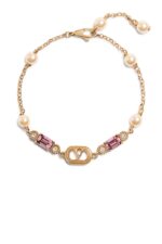 Valentino Garavani Ovalette bracelet in gold-finish metal with pearls and Swarovski crystals.