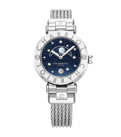 Charriol Navigator Cruise Moonphase 36mm Watch with Aventurine Dial and Steel Cable