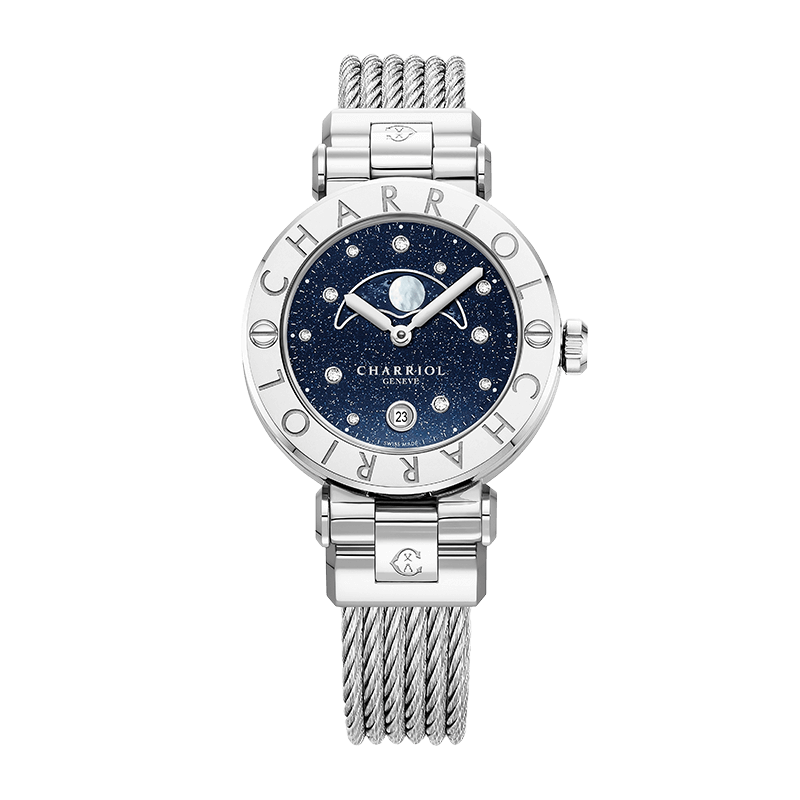 charriol-navigator-cruise-moonphase-36-aventurine-diamonds Charriol Navigator Cruise Moonphase 36mm Watch with Aventurine Dial and Steel Cable
