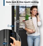 Smart Lock H03 installed on a modern door showing fingerprint scanner and keypad