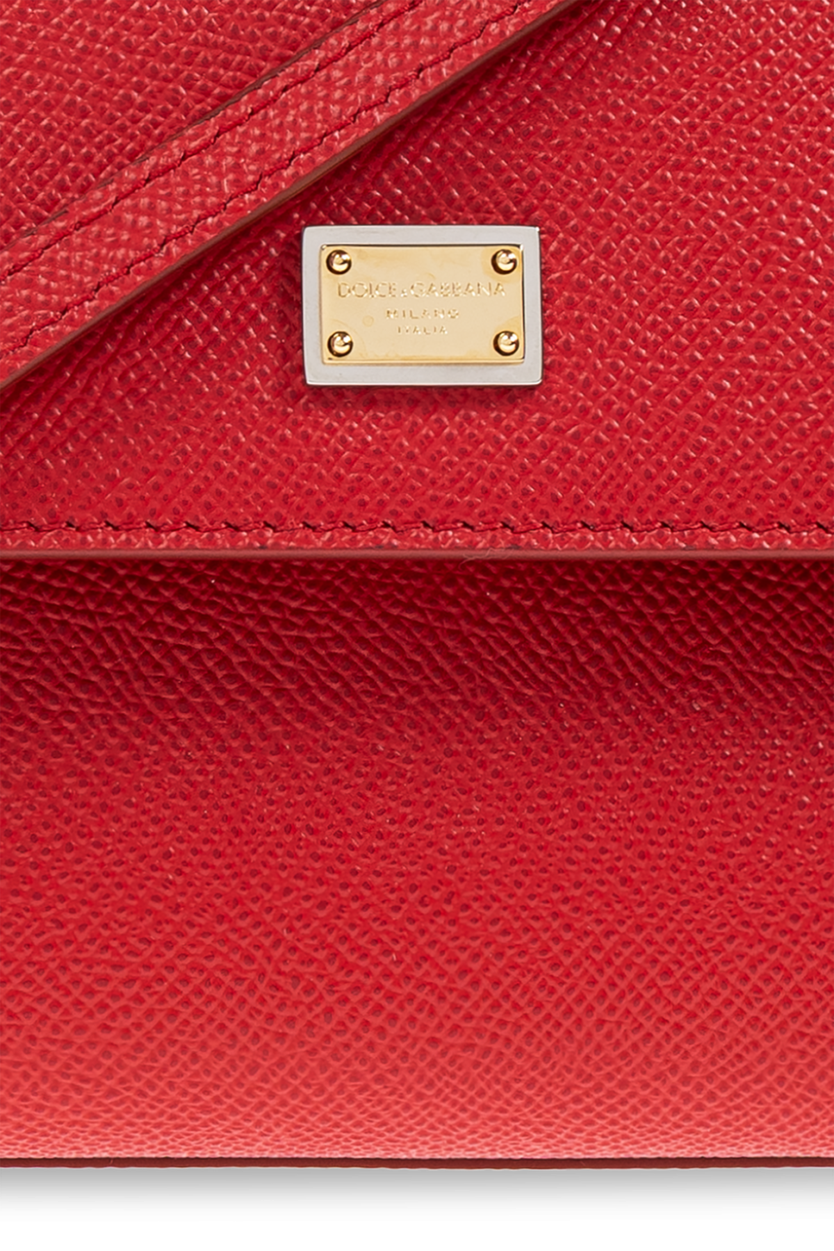 Small red Dolce & Gabbana Miss Sicily bag in textured Dauphine leather with gold hardware.