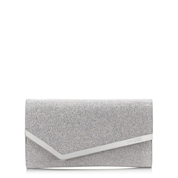 Jimmy Choo Emmie glitter leather clutch bag with detachable crossbody chain