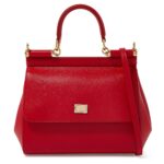 Small red Dolce & Gabbana Miss Sicily bag in textured Dauphine leather with gold hardware.