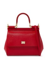 Small red Dolce & Gabbana Miss Sicily bag in textured Dauphine leather with gold hardware.