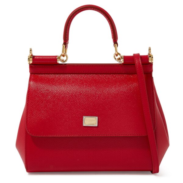 Small red Dolce & Gabbana Miss Sicily bag in textured Dauphine leather with gold hardware.
