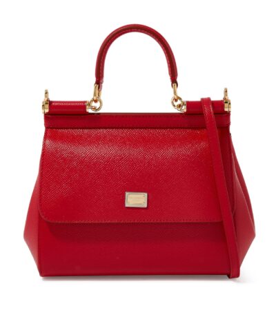 Small red Dolce & Gabbana Miss Sicily bag in textured Dauphine leather with gold hardware.