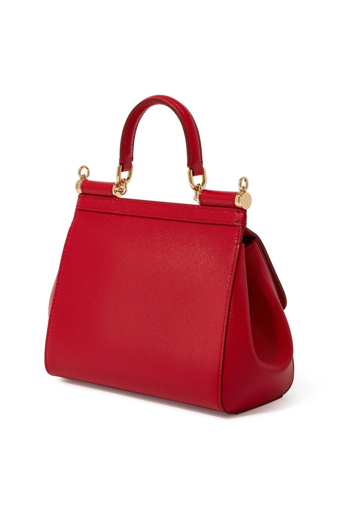 Small red Dolce & Gabbana Miss Sicily bag in textured Dauphine leather with gold hardware.