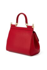 Small red Dolce & Gabbana Miss Sicily bag in textured Dauphine leather with gold hardware.