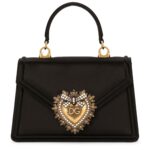 Small black satin Dolce & Gabbana Devotion bag with pearl-inlaid heart logo