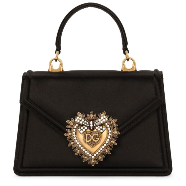 Small black satin Dolce & Gabbana Devotion bag with pearl-inlaid heart logo