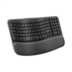 Logitech Wave Keys ergonomic wireless keyboard in graphite with wave-shaped design and palm rest