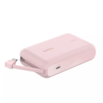 Pink Belkin 10K Power Bank with built-in USB-C cable