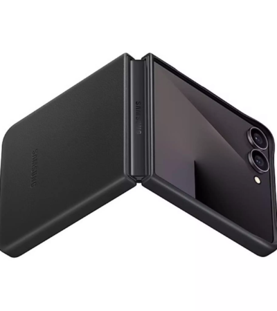 Black Galaxy Z Flip7 Kind Suit-Case showing sleek texture and camera cutouts