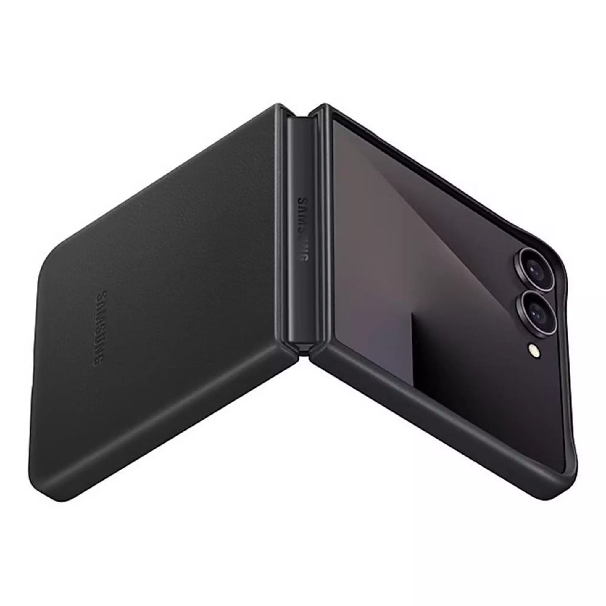 galaxy-z-flip-7-kind-suit-case-black-front-back Black Galaxy Z Flip7 Kind Suit-Case showing sleek texture and camera cutouts