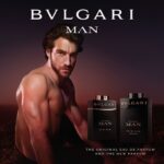 Bvlgari Man In Black 100ml matte black perfume bottle with gold accents.