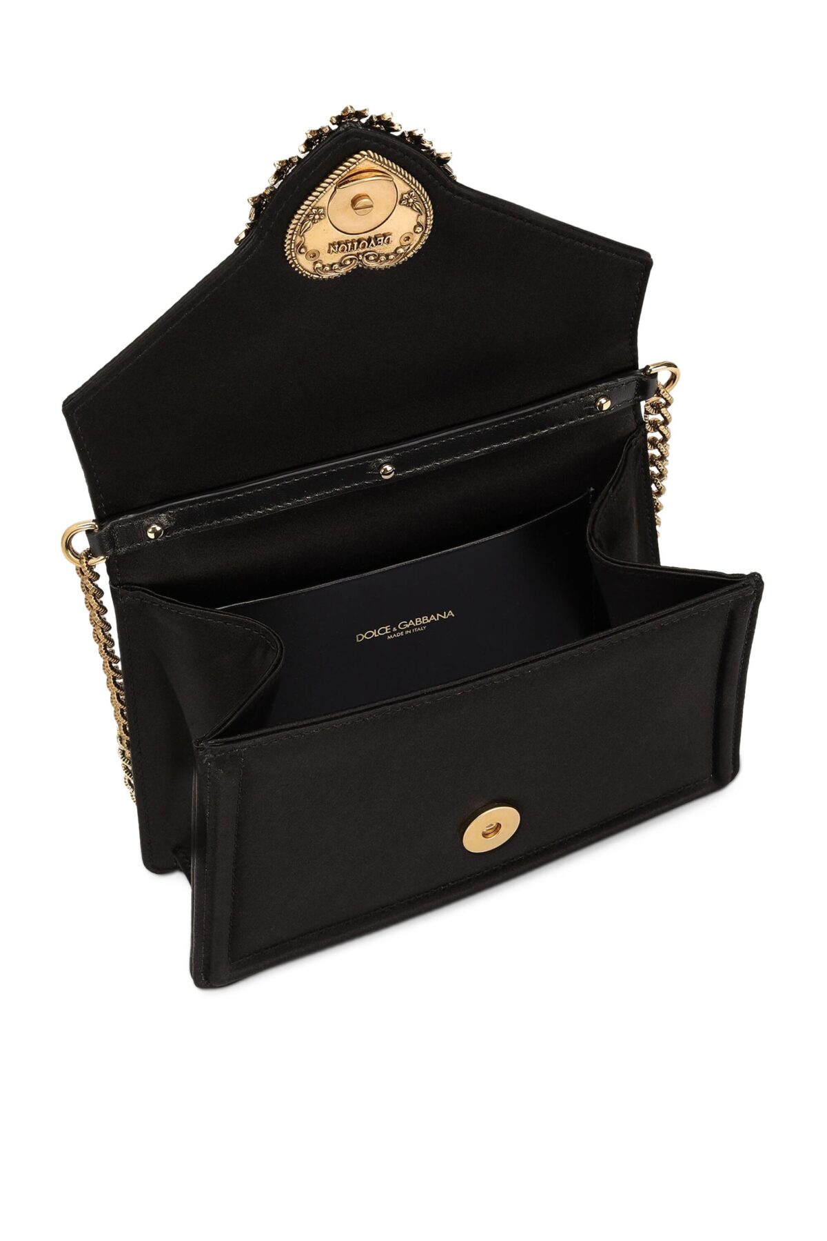 Small black satin Dolce & Gabbana Devotion bag with pearl-inlaid heart logo