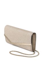 Jimmy Choo Emmie clutch in premium leather with signature hardware and chain