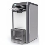 The Foldimate automatic clothes folding machine with neatly folded shirts.