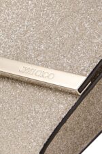 Jimmy Choo Emmie clutch in premium leather with signature hardware and chain