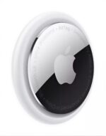 Four second-generation Apple AirTags shown from both front and back angles