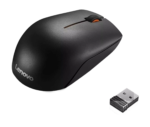 Lenovo 300 Wireless Compact Mouse in black, showing the scroll wheel and sleek design
