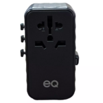 EQ 85W black universal power adapter with UK, EU, US, and AU plugs