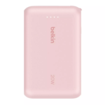 Pink Belkin 10K Power Bank with built-in USB-C cable