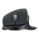 Logitech MX Master 3S wireless mouse in Graphite showing ergonomic thumb rest and scroll wheel.