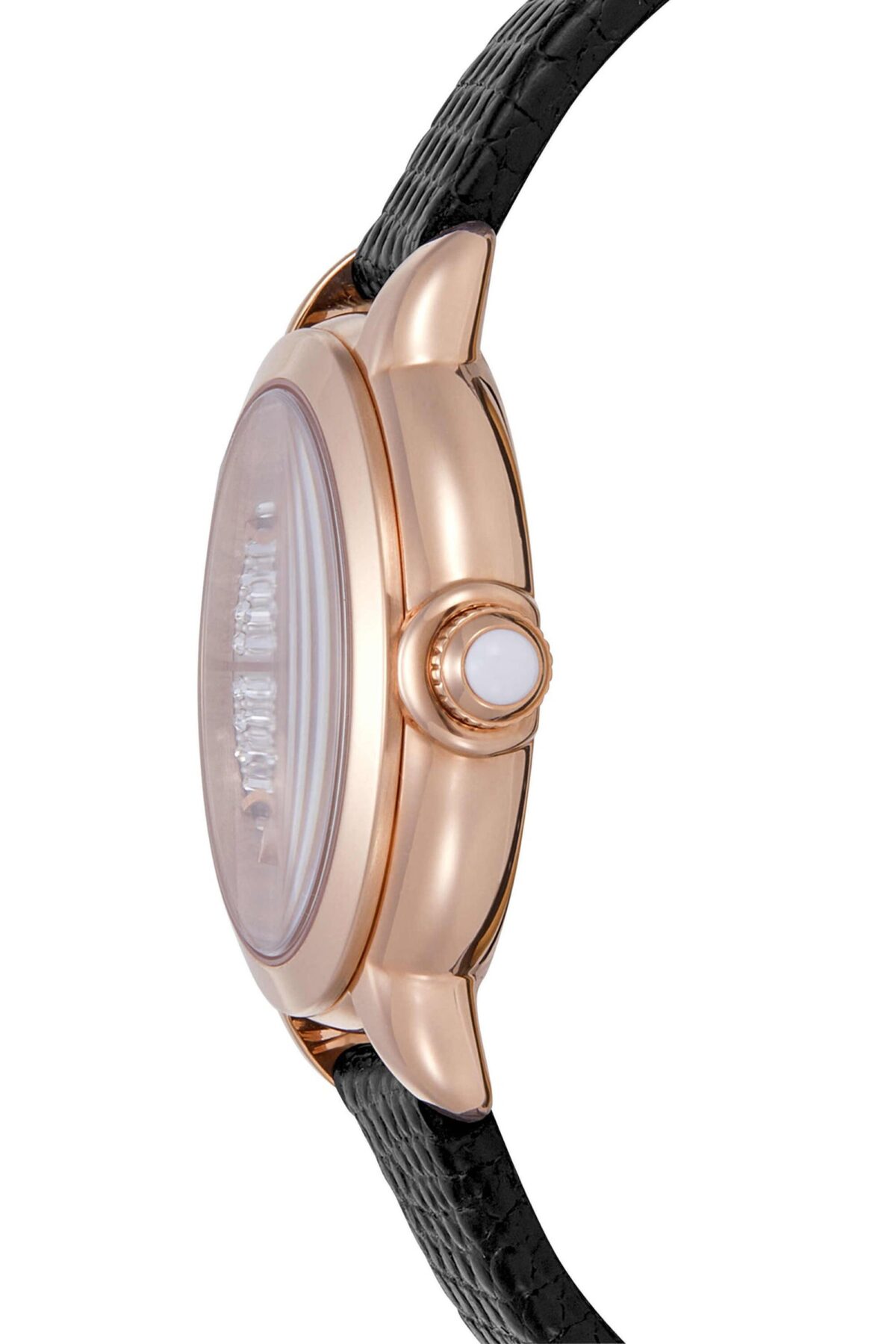 A close-up of Emporio Armani Mia 32mm watch with leather strap and stainless steel case