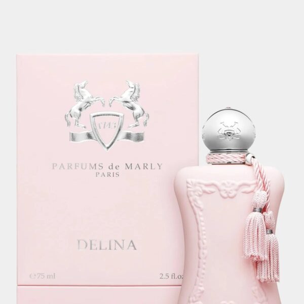 The iconic pink bottle of Parfums de Marly Delina Eau de Parfum with tassel