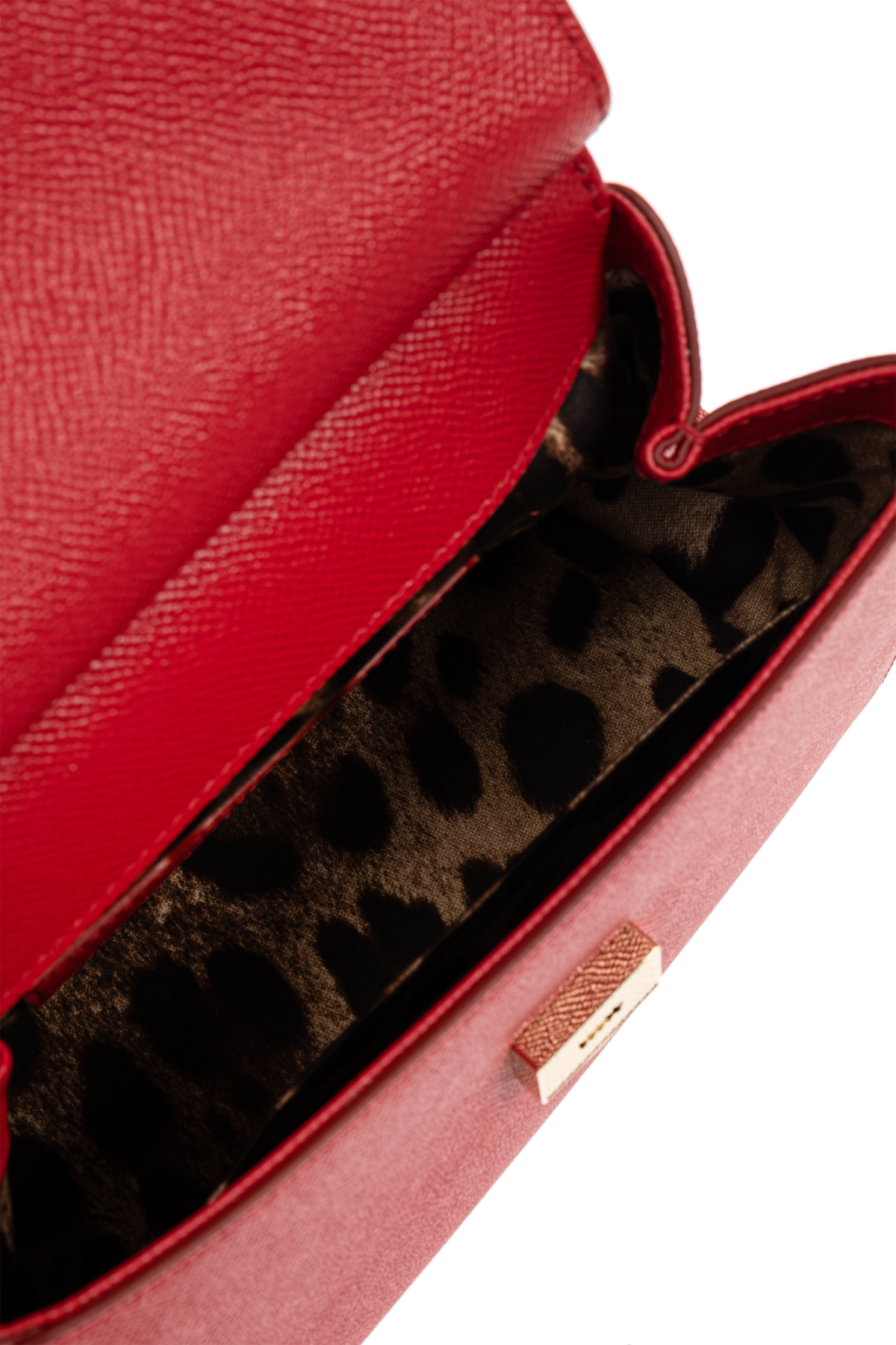 Small red Dolce & Gabbana Miss Sicily bag in textured Dauphine leather with gold hardware.
