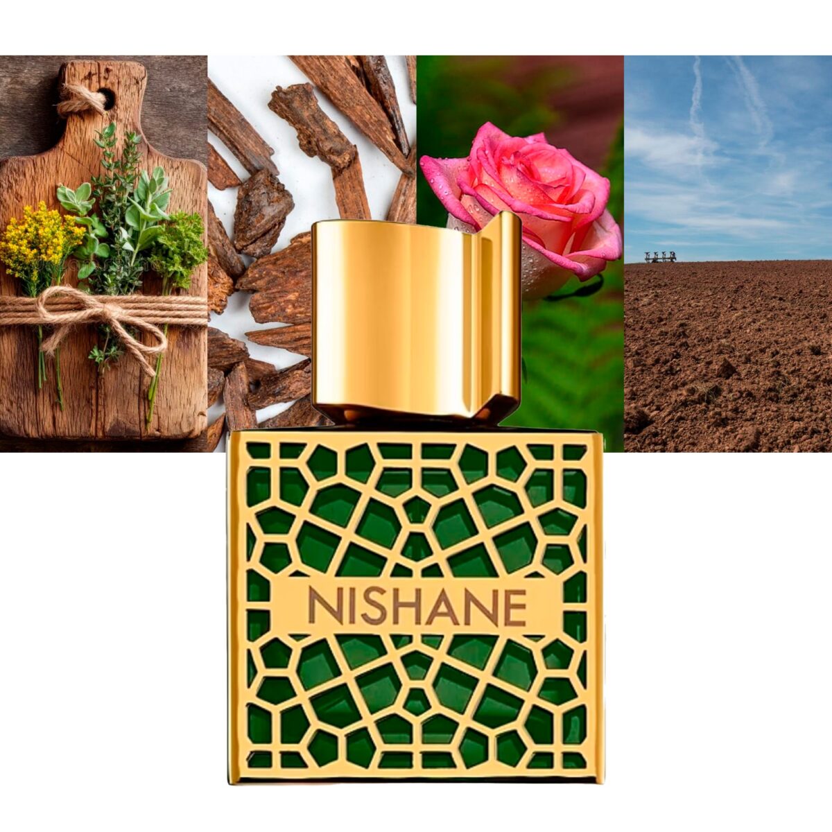 Gold-labeled bottle of Nishane Shem Extrait de Parfum with black cap.