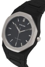 D1 Milano Polycarbon Moonglade watch with a black soft-touch case and silver steel bezel.