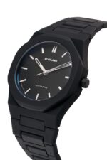 D1 Milano Polycarbon 40mm Moonglade watch with black strap and silver bezel.