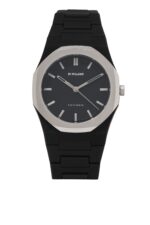 D1 Milano Polycarbon Moonglade watch with a black soft-touch case and silver steel bezel.