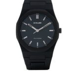 D1 Milano Polycarbon 40mm Moonglade watch with black strap and silver bezel.