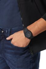 D1 Milano Polycarbon 40mm Moonglade watch with black strap and silver bezel.