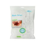 Clear elastic plastic food covers stretched over various kitchen bowls