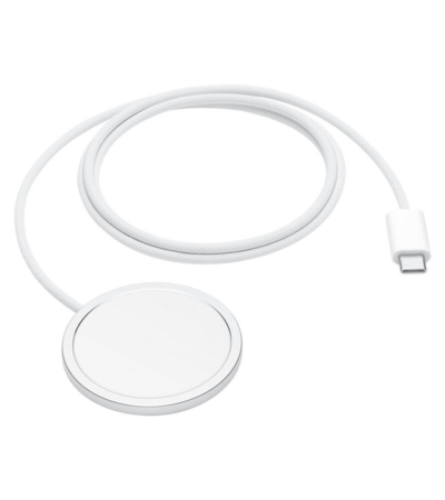 Apple 2-meter MagSafe Wireless Charger in white showing the magnetic disc and long USB-C cable.