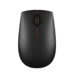Lenovo 300 Wireless Compact Mouse in black, showing the scroll wheel and sleek design