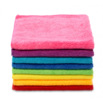 Stack of 8 colorful Vileda 100% microfibre all-purpose cleaning cloths