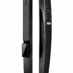 Smart Lock with Face ID camera and video intercom screen on a black door