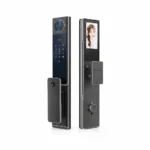S09 Smart Lock with dual cameras and digital display on a modern door