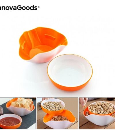 Two-piece stackable InnovaGoods snack bowl set in white and orange