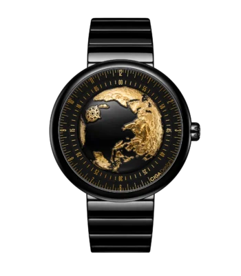 CIGA Design Blue Planet II Gilded Age watch with 24K gold earth dial and ceramic case