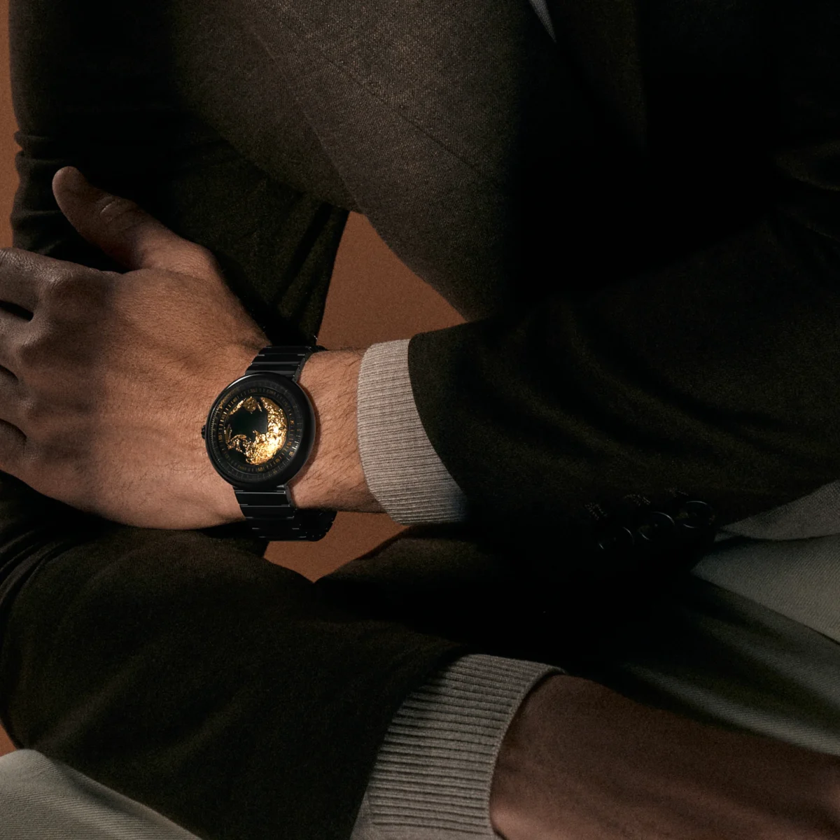 CIGA Design Blue Planet II Gilded Age watch with 24K gold earth dial and ceramic case