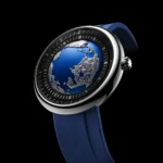 Blue Planet II Atlantic Ocean automatic watch with recycled titanium case and blue fluororubber strap.