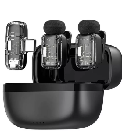 WiWU WI-WM008 Dual Wireless Lavalier Microphone with charging case and two transmitters