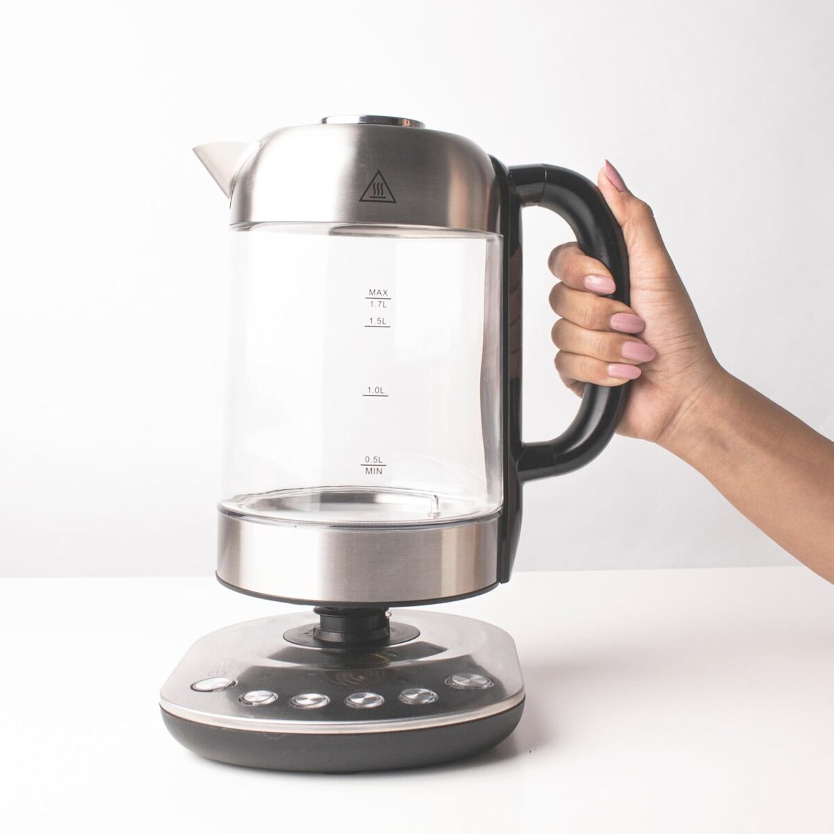 Wansa 1.7L glass and stainless steel electric tea maker with tea basket